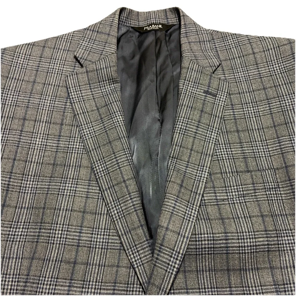 Jos A Bank Blazer Mens 42R Blue Windowpane 100 Wool Tailored Fit Sport Coat